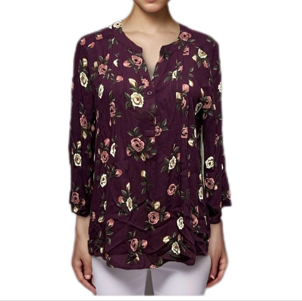 2/$30 Monday Fun Stitch Fix Purple Floral Women's Blouse Size Small